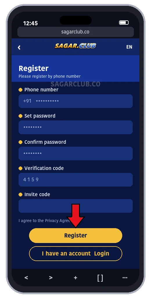 Sagar Club register page